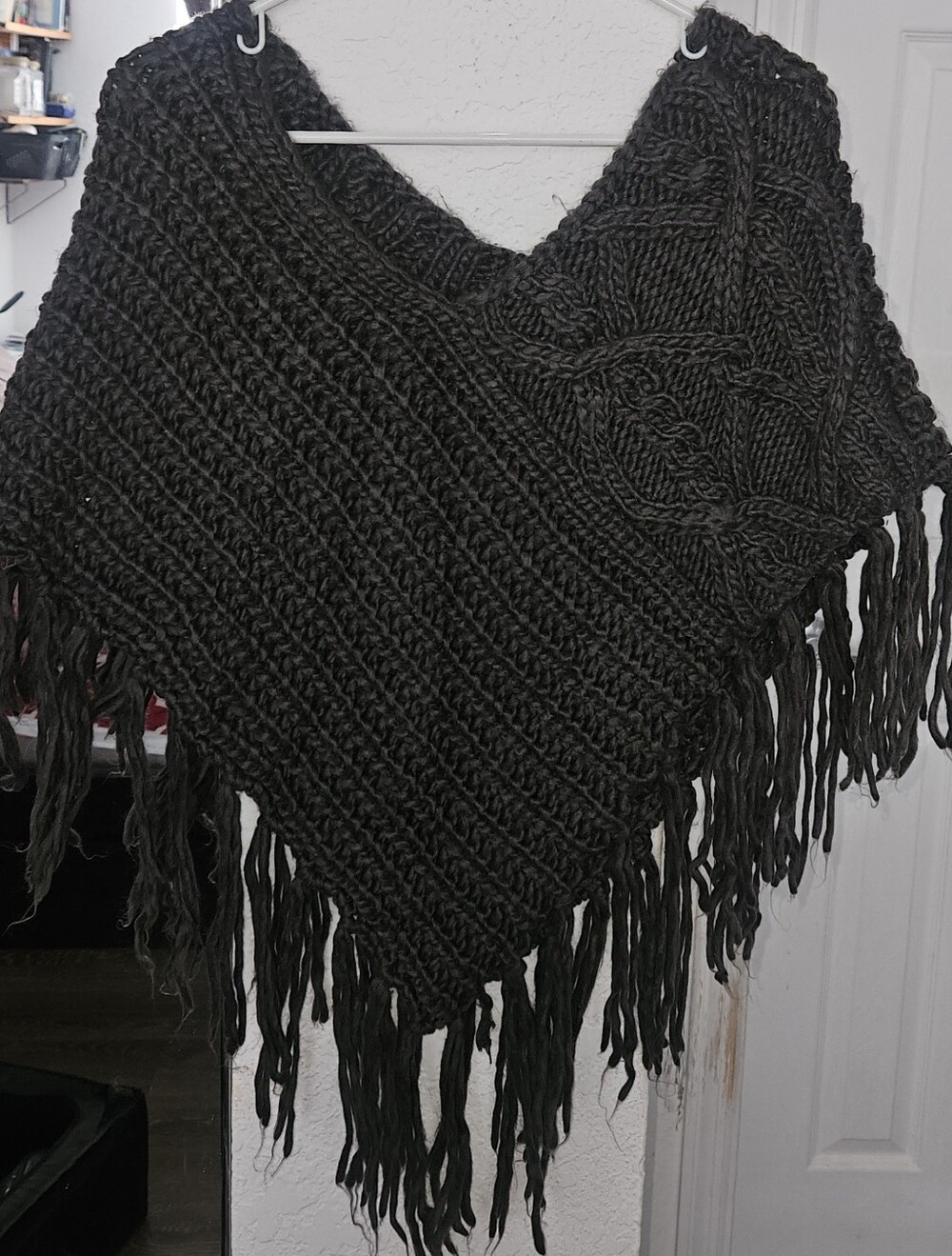 Body Central Dark Gray Fringe Cable Knit Poncho